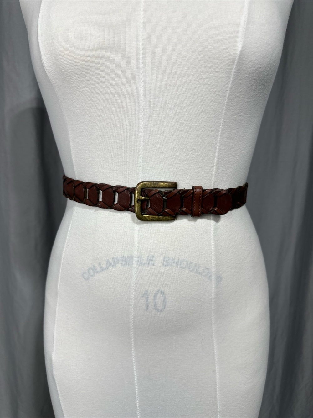 Braided Woven Brown Leather Adjustable Buckle Belt Women's 42 Western Bohemian